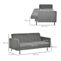 3-Sitzer Sofa Gästebett Bettsofa Vintage Design Grau - Vintage-inspiriertes Sofa mit Bettfunktion für Gäste.