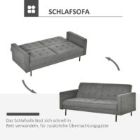 3-Sitzer Sofa Gästebett Bettsofa Vintage Design Grau - Vintage-inspiriertes Sofa mit Bettfunktion für Gäste.