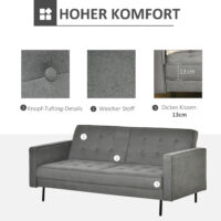 3-Sitzer Sofa Gästebett Bettsofa Vintage Design Grau - Vintage-inspiriertes Sofa mit Bettfunktion für Gäste.
