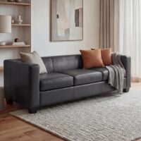 3-Sitzer Sofa Couch aus Kunstleder dunkelgrau