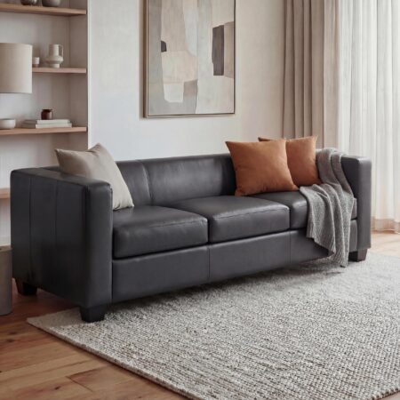 3-Sitzer Sofa Couch aus Kunstleder dunkelgrau