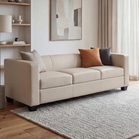 3-Sitzer Sofa Couch aus Leder Loungesofa creme