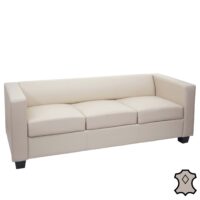 3-Sitzer Sofa Couch aus Leder Loungesofa creme