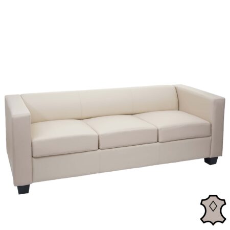 3-Sitzer Sofa Couch aus Leder Loungesofa creme