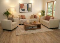 3-Sitzer Sofa Couch aus Leder Loungesofa creme