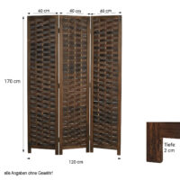3-teiliger Paravent Raumteiler aus Holz Braun