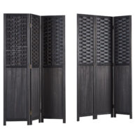 3-teiliger Paravent Raumteiler aus Holz Schwarz