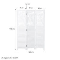 3-teiliger Paravent Raumteiler aus Holz Weiss