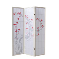 3-teiliger Paravent Raumteiler aus Holz mit Kirschblüten Weiss