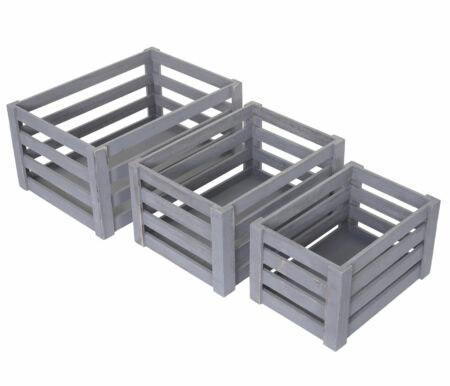 3er Set Holzkiste Weinkiste Shabby-Look grau