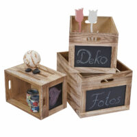 3er Set Shabby-Chic Holzkiste mit Tafel ~ Vintage natur