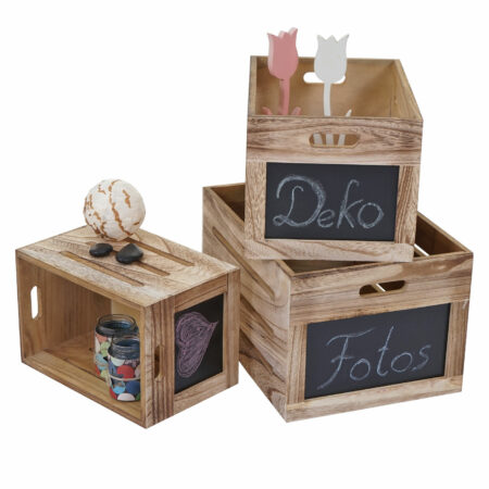 3er Set Shabby-Chic Holzkiste mit Tafel ~ Vintage natur