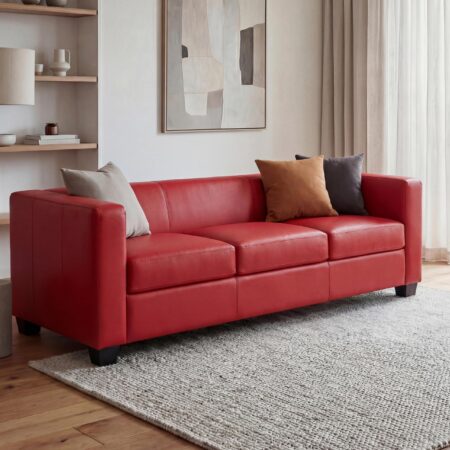 3er Loungesofa Couch aus Kunstleder rot