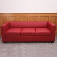 3er Loungesofa Couch aus Kunstleder rot