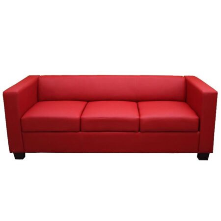 3er Loungesofa Couch aus Kunstleder rot
