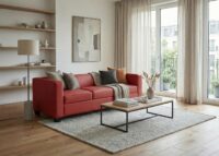 3er Loungesofa Couch aus Kunstleder rot