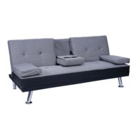3er Schlafsofa Gästebett Kunstleder/Textil schwarz hellgrau