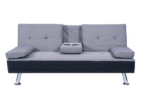 3er Schlafsofa Gästebett Kunstleder/Textil schwarz hellgrau