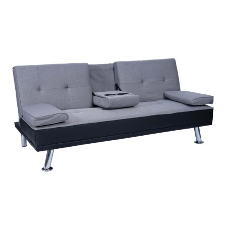 3er Schlafsofa Gästebett Kunstleder/Textil schwarz hellgrau