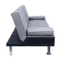 3er Schlafsofa Gästebett Kunstleder/Textil schwarz hellgrau