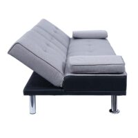 3er Schlafsofa Gästebett Kunstleder/Textil schwarz hellgrau