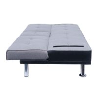 3er Schlafsofa Gästebett Kunstleder/Textil schwarz hellgrau