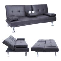 3er-Sofa Schlafsofa Gästebett Kunstleder mit Tassenhalter braun