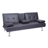 3er-Sofa Schlafsofa Gästebett Kunstleder mit Tassenhalter braun