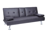 3er-Sofa Schlafsofa Gästebett Kunstleder mit Tassenhalter braun