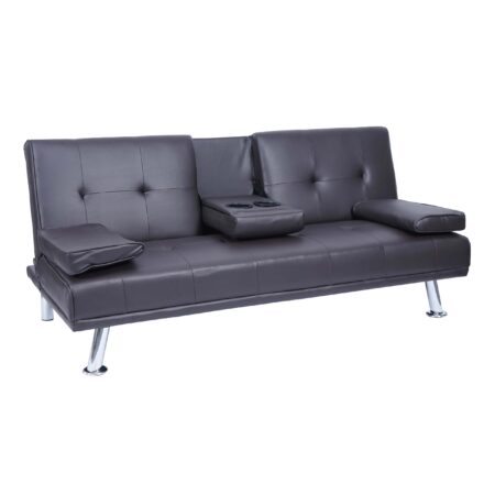 3er-Sofa Schlafsofa Gästebett Kunstleder mit Tassenhalter braun
