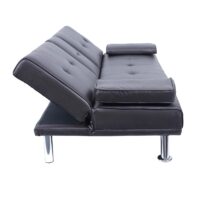 3er-Sofa Schlafsofa Gästebett Kunstleder mit Tassenhalter braun