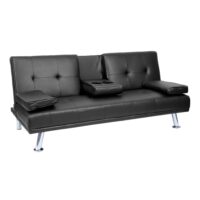 3er-Sofa Schlafsofa Gästebett Kunstleder mit Tassenhalter schwarz