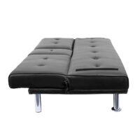 3er-Sofa Schlafsofa Gästebett Kunstleder mit Tassenhalter schwarz