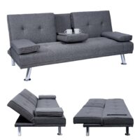 3er-Sofa Schlafsofa Gästebett mit Tassenhalter Textil dunkelgrau