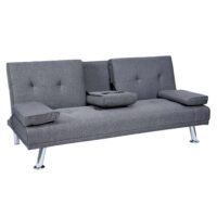 3er-Sofa Schlafsofa Gästebett mit Tassenhalter Textil dunkelgrau