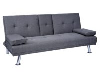 3er-Sofa Schlafsofa Gästebett mit Tassenhalter Textil dunkelgrau