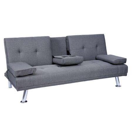 3er-Sofa Schlafsofa Gästebett mit Tassenhalter Textil dunkelgrau