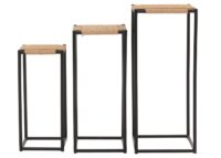 3er-Set Blumentisch Beistelltisch stapelbar Metall Papierseil natur