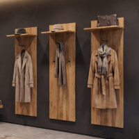 3er-Set Garderobenpaneel Wandgarderobe Massivholz Ablage Haken Eiche