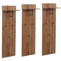 3er-Set Garderobenpaneel Wandgarderobe Massivholz Ablage Haken Eiche