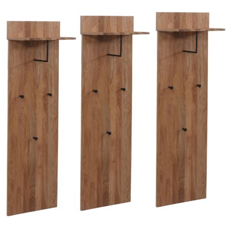 3er-Set Garderobenpaneel Wandgarderobe Massivholz Ablage Haken Eiche