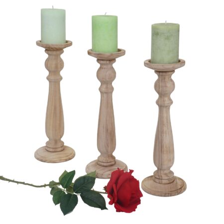 3er Set Kerzenständer Shabby Vintage 35cm naturbraun