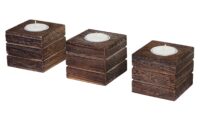 3er Set Teelichthalter im Vintage Shabby-Look Deko braun