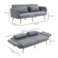 3er Sofa Gästebett Doppelbett 170x83x80cm Grau - Grosses Sofa mit Bettfunktion für zwei Personen.