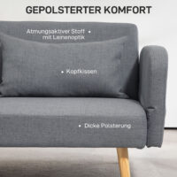3er Sofa Gästebett Doppelbett 170x83x80cm Grau - Grosses Sofa mit Bettfunktion für zwei Personen.