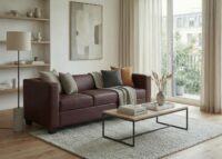 3er Sofa aus Kunstleder rot-braun