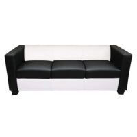3er Sofa Couch Loungesofa aus Leder/Kunstleder schwarz weiss