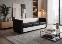 3er Sofa Couch Loungesofa aus Leder/Kunstleder schwarz weiss