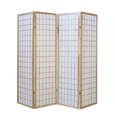 4-teiliger Paravent Raumteiler aus Holz Natur