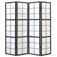 4-teiliger Paravent Raumteiler aus Holz Schwarz